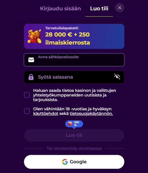 spintein casino  regsitration